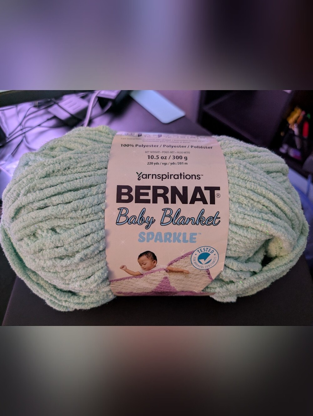 Yarnspirations Bernat Baby Blanket Sparkle Yarn-Seafoam Sparkle 10.5 oz 300g NEW